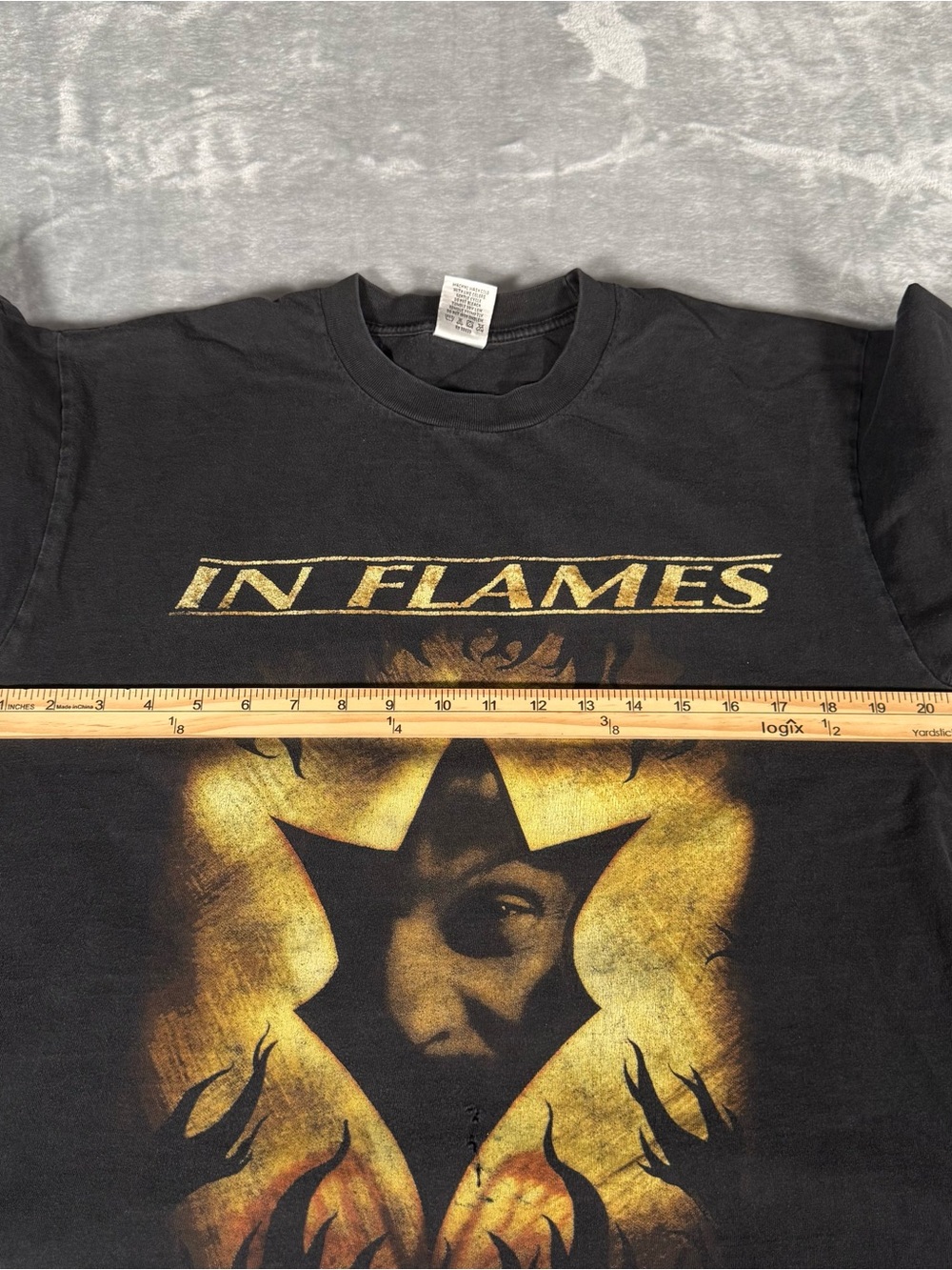 Vintage In Flames Tour T Shirt Mens L CROPPED Distressed Heavy Metal Y2K READ! - Picture 6 of 7